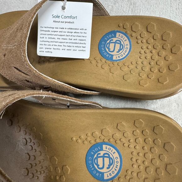 Sole Comfort NEW Womens Sandals Flip Flops Thongs Size 8 Brown Leather Suede - Picture 8 of 10